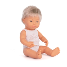 Miniland Baby Doll Caucasian Blonde Boy with Down's Syndrome